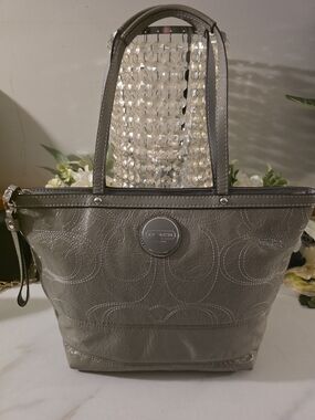 Coach Grey Leather Logo Tote Bag